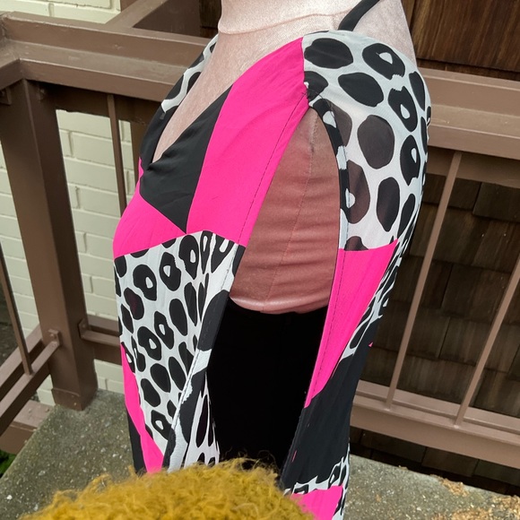 Frank Lyman  color block pink black 80’s VTG dress sheer abstract overlay, 6 - Picture 5 of 10